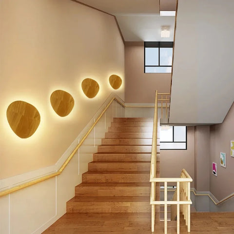 Wooden LED Wall Lamp Modern and Simple Circular Home Light Living Room Background Wall Bedside Staircase Room Decoration Light
