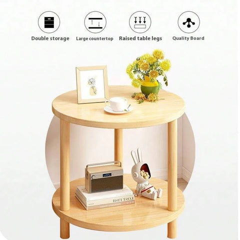 Wooden Modern Round Square Bedside Table Double-Layer Nightstand Home Office Bedroom Living Room Sofa Side Table Coffee Table