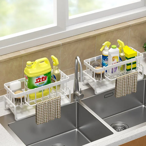 Adjustable Kitchen Sink Shelf Drainage Rack for Sponges & Spices kitchen 