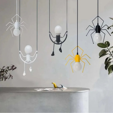 Pendant Light Nordic Little Man Spider Hanging Lamp Iron Swing Lamps Retro Loft Lighting LED Fixture for Kids Room Coffee Bar