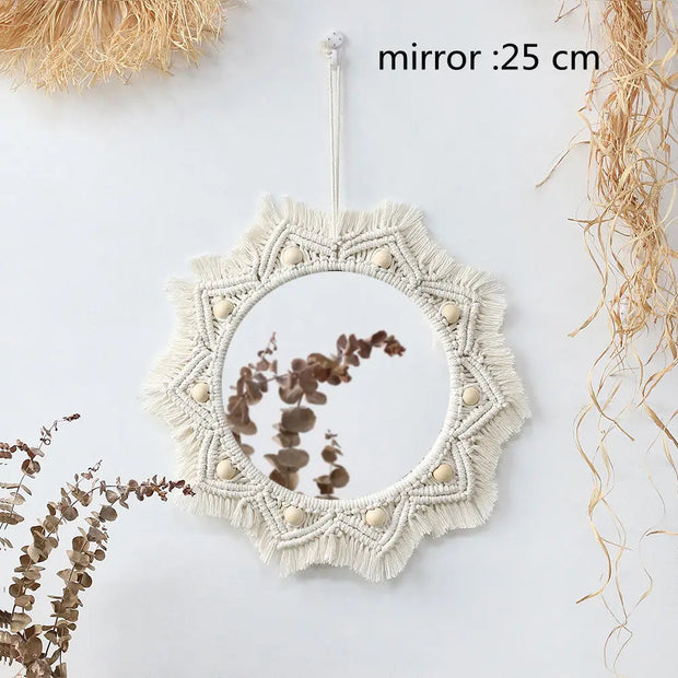 Wall Mirror Macrame Wall Hanging Mirror Boho Home Decor Mirrors for Bedroom Baby Room Decoration Aesthetic Nursery Decor