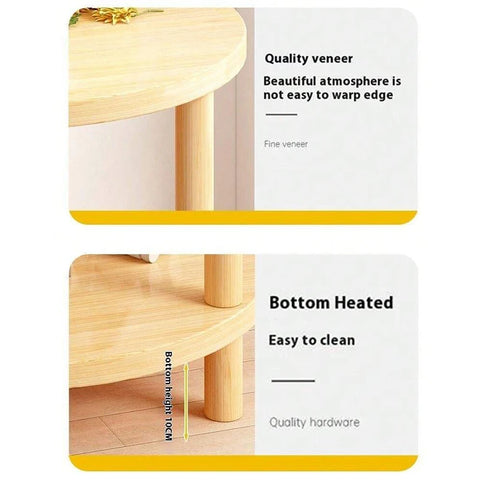 Wooden Modern Round Square Bedside Table Double-Layer Nightstand Home Office Bedroom Living Room Sofa Side Table Coffee Table