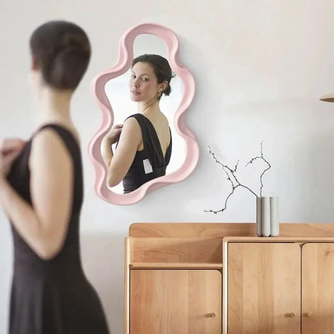 Irregular Cloud Shaped Mirror Wall Hanging Ornaments Standing Art Mirror Asymmetrical Mirrors Wall Mounted Home Bedroom Decor