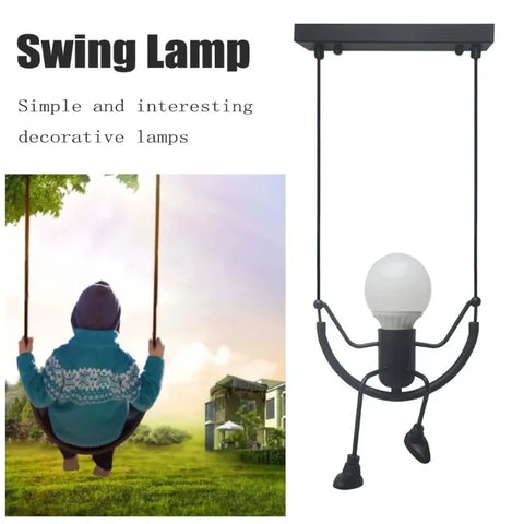 Pendant Light Nordic Little Man Spider Hanging Lamp Iron Swing Lamps Retro Loft Lighting LED Fixture for Kids Room Coffee Bar