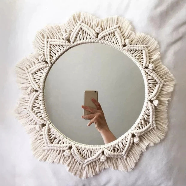 Wall Mirror Macrame Wall Hanging Mirror Boho Home Decor Mirrors for Bedroom Baby Room Decoration Aesthetic Nursery Decor