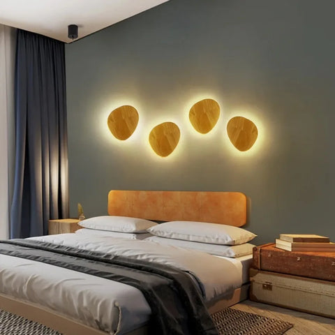 Wooden LED Wall Lamp Modern and Simple Circular Home Light Living Room Background Wall Bedside Staircase Room Decoration Light