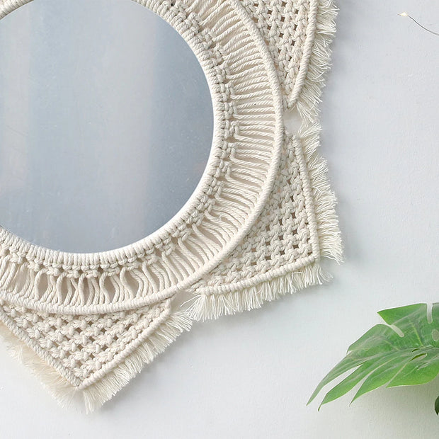 Wall Mirror Macrame Wall Hanging Mirror Boho Home Decor Mirrors for Bedroom Baby Room Decoration Aesthetic Nursery Decor