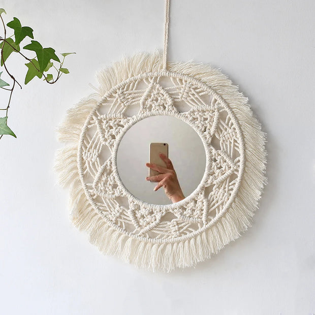 Wall Mirror Macrame Wall Hanging Mirror Boho Home Decor Mirrors for Bedroom Baby Room Decoration Aesthetic Nursery Decor