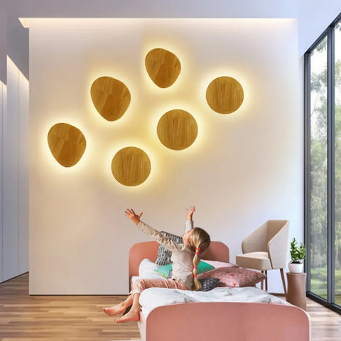 Wooden LED Wall Lamp Modern and Simple Circular Home Light Living Room Background Wall Bedside Staircase Room Decoration Light