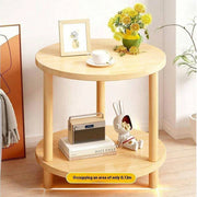 Wooden Modern Round Square Bedside Table Double-Layer Nightstand Home Office Bedroom Living Room Sofa Side Table Coffee Table