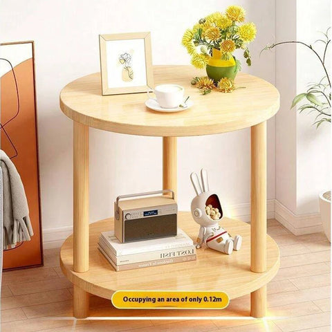 Wooden Modern Round Square Bedside Table Double-Layer Nightstand Home Office Bedroom Living Room Sofa Side Table Coffee Table