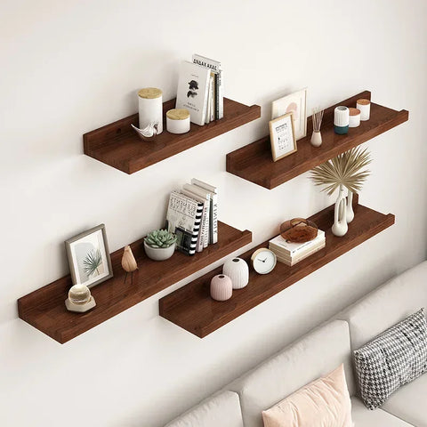 Wall Wood Floating Shelves Display Rack Wall Partition Laminate Hanging Hole-free Storage Shelf Home Closet Bathroom Organizer