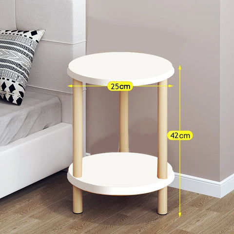 Wooden Modern Round Square Bedside Table Double-Layer Nightstand Home Office Bedroom Living Room Sofa Side Table Coffee Table