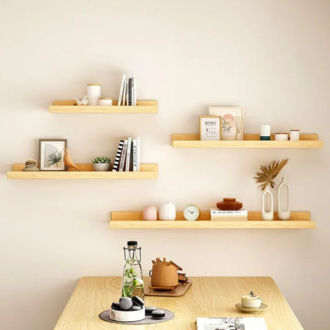 Wall Wood Floating Shelves Display Rack Wall Partition Laminate Hanging Hole-free Storage Shelf Home Closet Bathroom Organizer