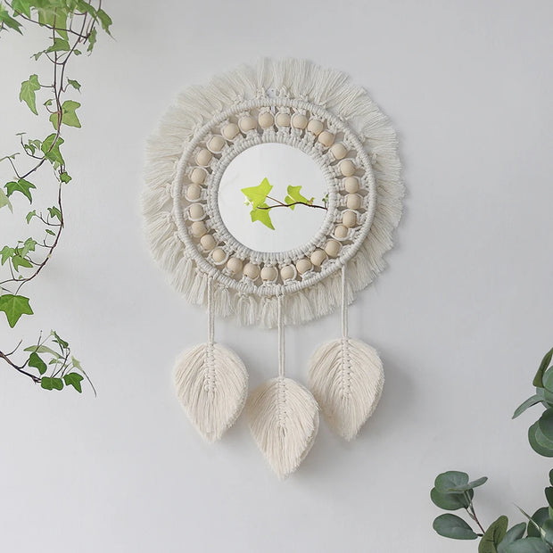 Wall Mirror Macrame Wall Hanging Mirror Boho Home Decor Mirrors for Bedroom Baby Room Decoration Aesthetic Nursery Decor