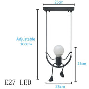 Pendant Light Nordic Little Man Spider Hanging Lamp Iron Swing Lamps Retro Loft Lighting LED Fixture for Kids Room Coffee Bar