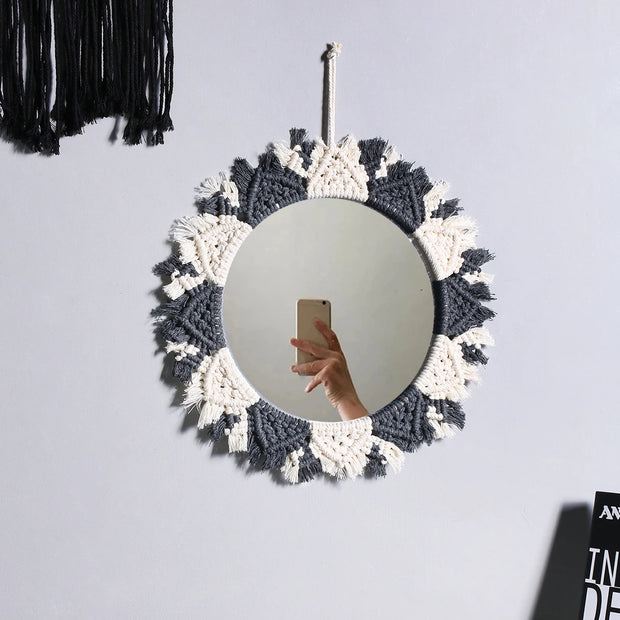Wall Mirror Macrame Wall Hanging Mirror Boho Home Decor Mirrors for Bedroom Baby Room Decoration Aesthetic Nursery Decor
