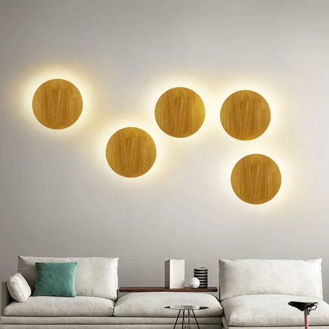 Wooden LED Wall Lamp Modern and Simple Circular Home Light Living Room Background Wall Bedside Staircase Room Decoration Light