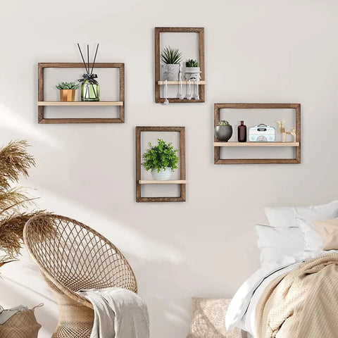 Wood Floating Wall Shelves ，Hanging Shelves for Wall Storage Rustic Farmhouse Decor for Bedroom Bathroom , Living Room Kitchen